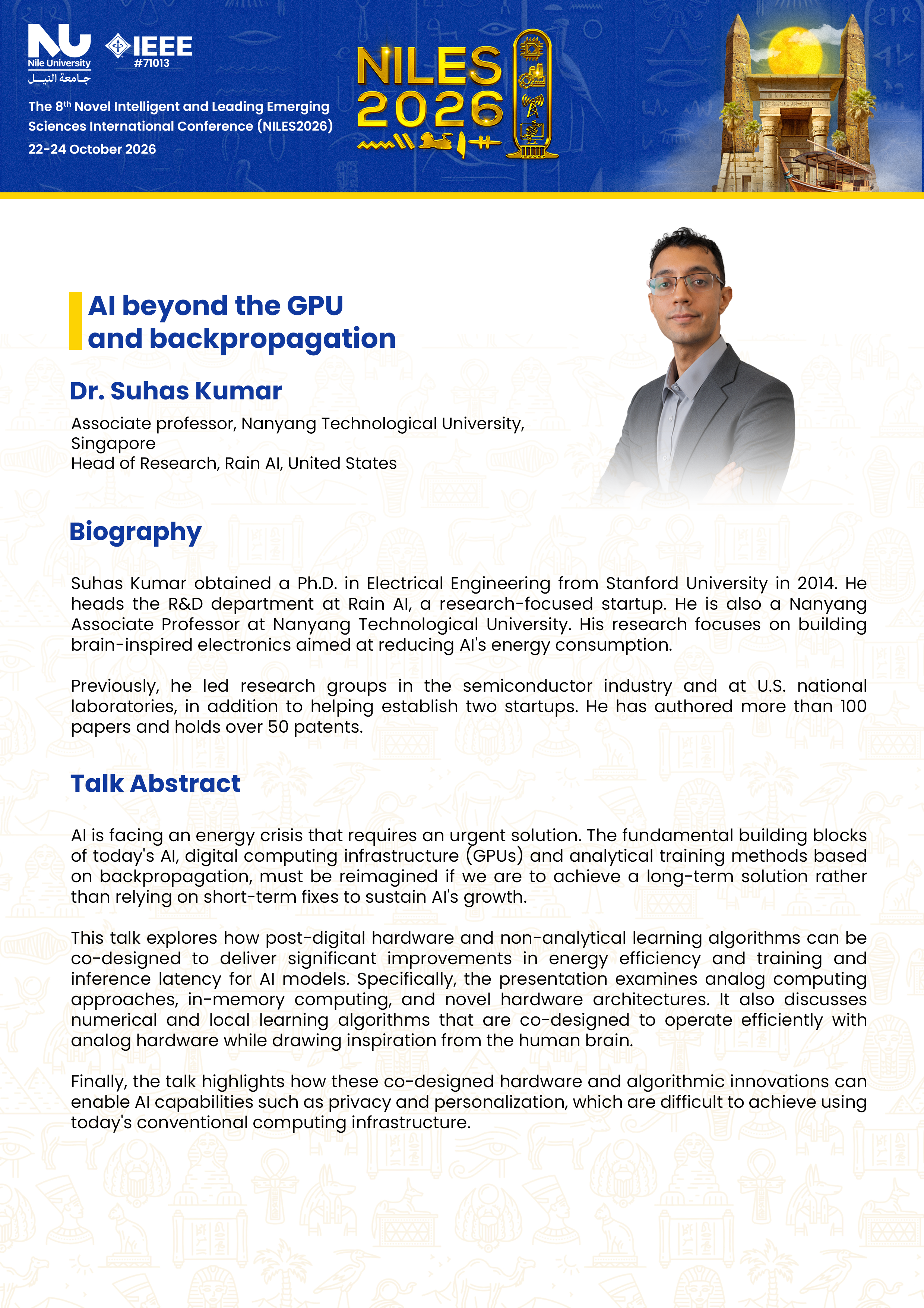 Dr. Suhas Kumar Biography and Abstract